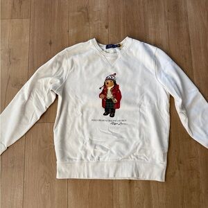 Ralph Lauren White Crewneck Sweater with Bear Motif